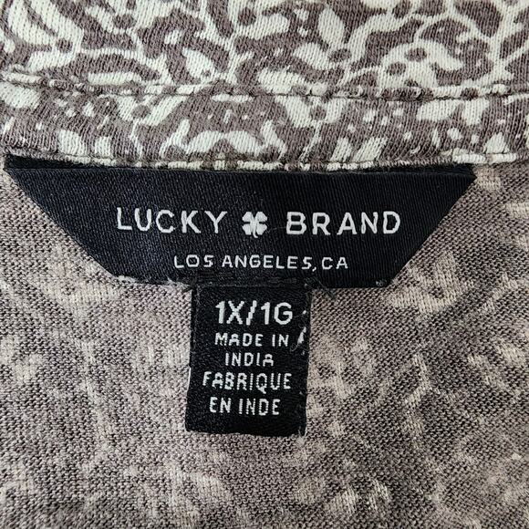 Lucky Brand Tunic Top Plus Size 1X Gray Paisley Border Cotton Modal 3/4 Sleeve - Picture 7 of 11